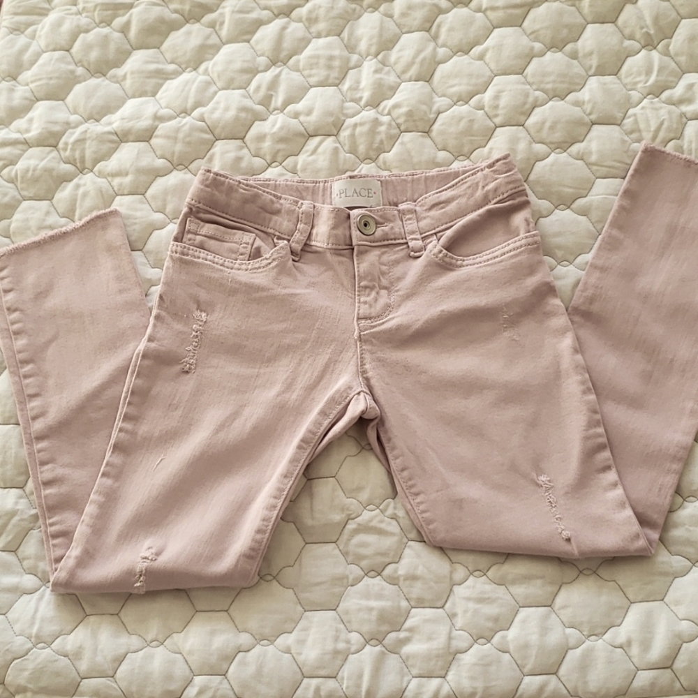 Distressed light pink stretch skinny girls  jeans